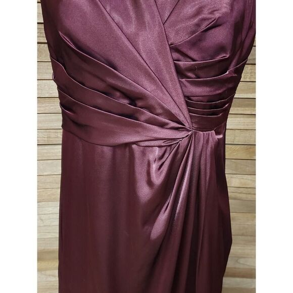 YMSHA Burgundy Size 16W V-Neck Bridesmaid Dresses with Slit Ruched Waist Satin - Picture 4 of 10